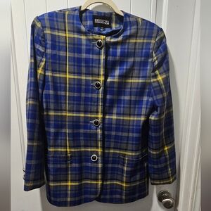 Executive Collection Vintage Women's Blue and Yellow Plaid Blazer. Size 12